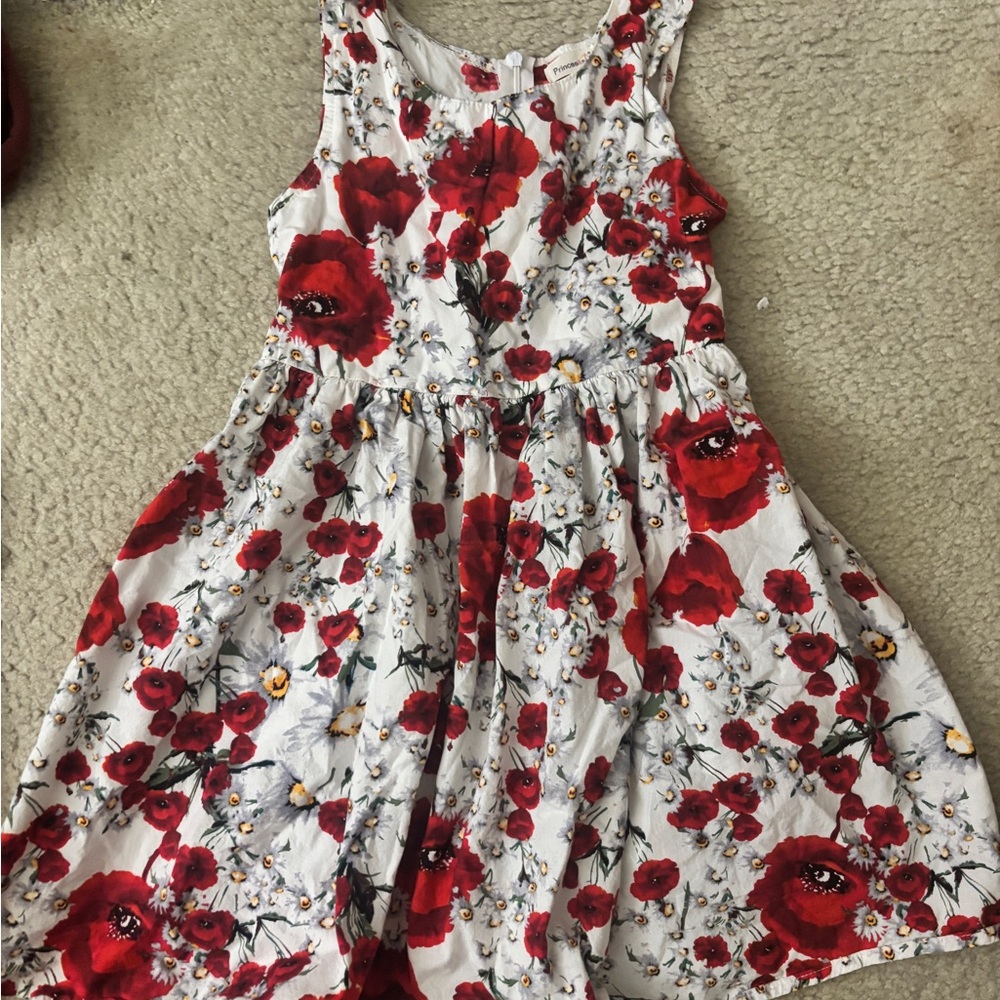 Charming Floral Kids Dress - Red and White